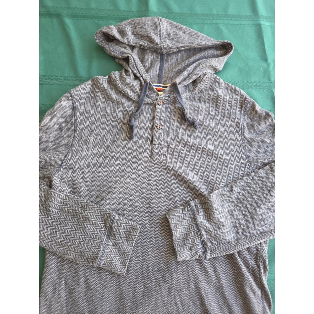 Ruff Hewn Mens Blue Herringbone Y2K Henley Hoodie Cotton Pullover Size M